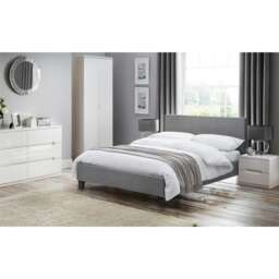 "Premium Light Grey Linen Fabric Style Bed Frame - Double 4'6"" (135cm)"