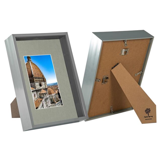 "Nicola Spring A4 (8 x 12"") Deep Photo Frames - Grey/Grey Mount - 3D Deep Box Picture Frame Display Case (31 x 22cm) x2"