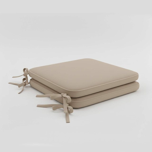 Foam Seat Pad with Ties Pack of 2 Comfortable Chair Cushion for Dining, Kitchen Garden Seating Brown Beige