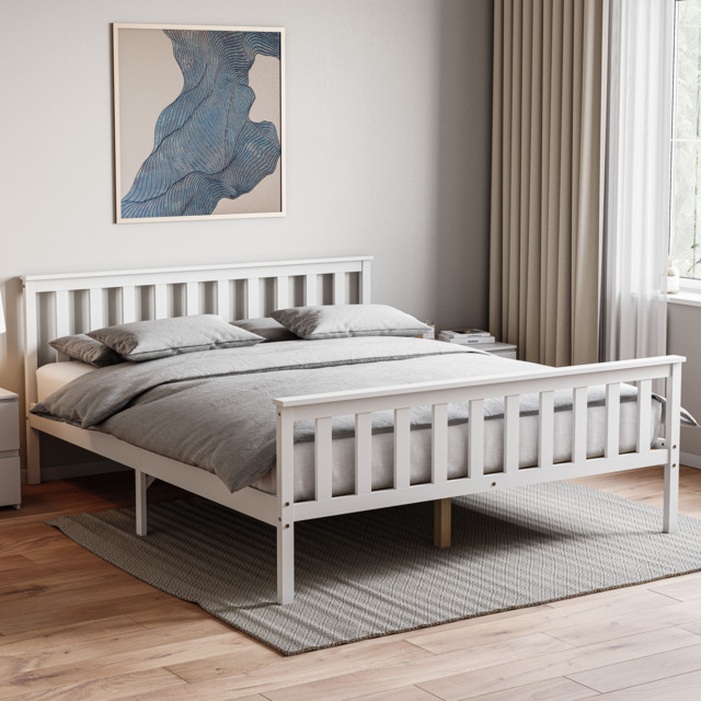 Vida Designs Milan 5ft King Size Bed Wood Frame, High Foot End, White, 150 x 200cm