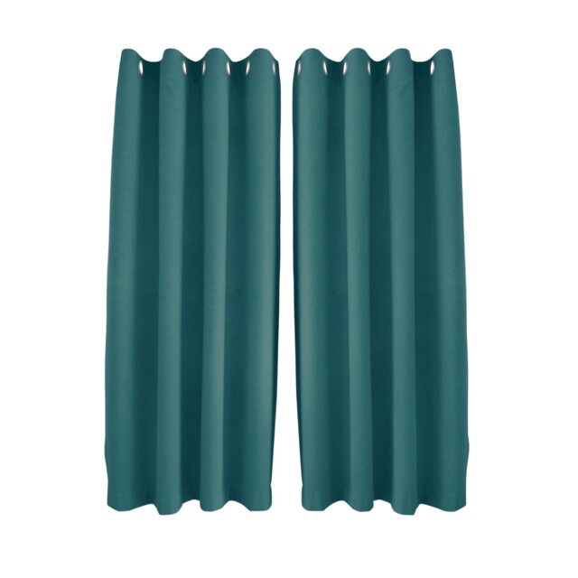 Teal Linen Fabric Blackout Eyelet Curtains - 46x54 Inch Drop - 2 Panel Blue One Size