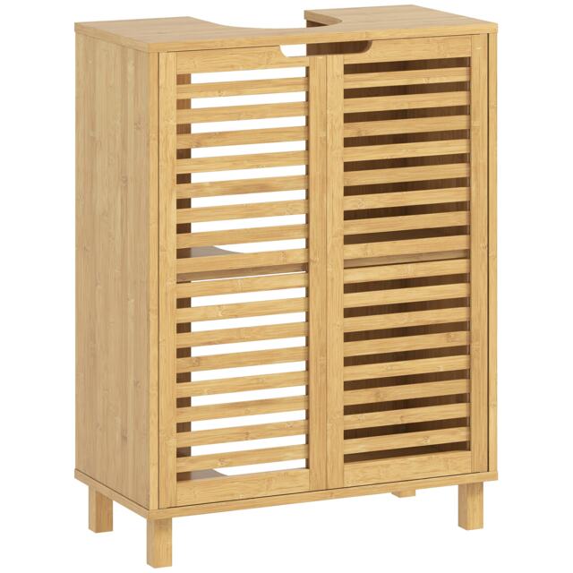 HOMCOM Under Sink Bathroom Cabinet, Under Sink Cabinet, Natural