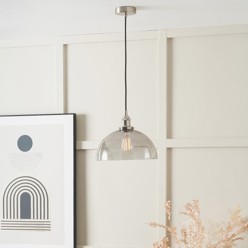 Ceiling Light Antique Silver Metal and Grey Glass Dome Pendant Grey Grey