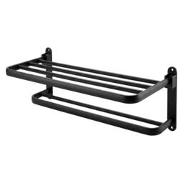 Levede Towel Holder with 2 Bars Wall Mounted No Drill Bathroom Shelf Black