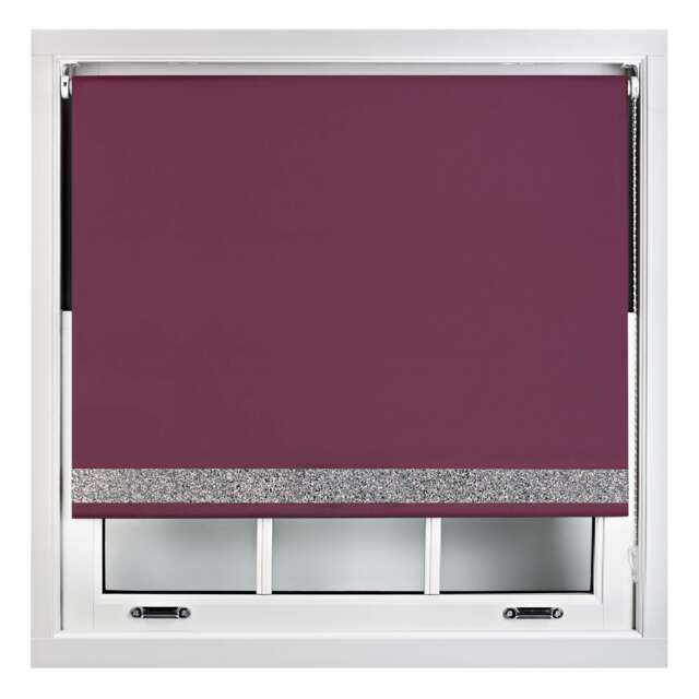 FURNISHED Thermal Blackout Roller Blinds with Glitter Edge - (W)95cm x (L)165cm Purple Aubergine (W) 95cm x (L) 165cm