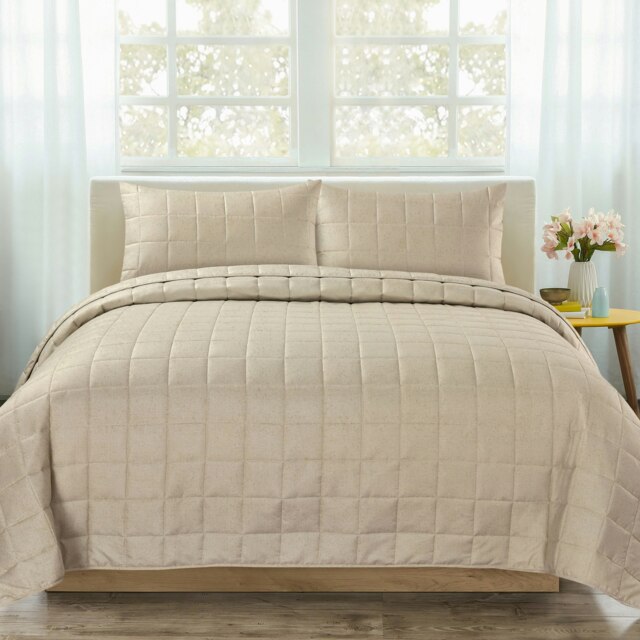 Velosso Nolan Quilted Bedspread Set Cream Beige Double