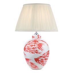 Simone Ceramic Table Lamp Coral & White Fish Pattern With Shade