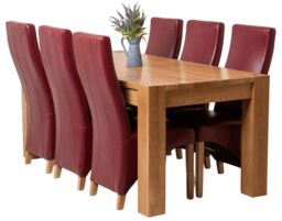 Kuba 180 x 90 cm Chunky Oak Dining Table and 6 Lola Leather Chairs Red Red 1