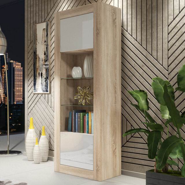 Display Cabinet Bookcase Sideboard Storage Cabinet Cupboard Oak White High Gloss 170cm