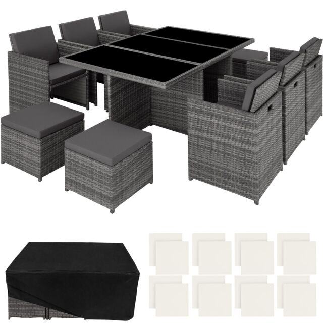 New York 6+4+1 Aluminum Rattan Seating Set with Protective Cover Grey grey 1