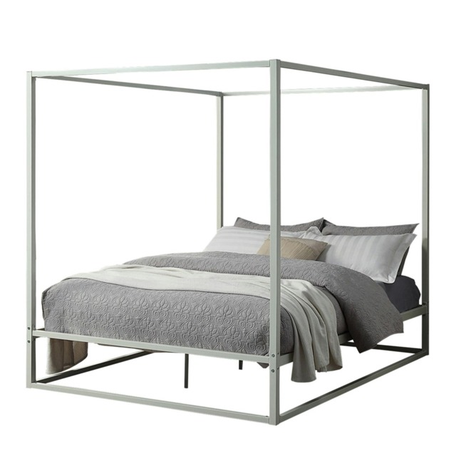 Ashwell Modern Four 4 Poster White Metal Bed Frame (Small Double)