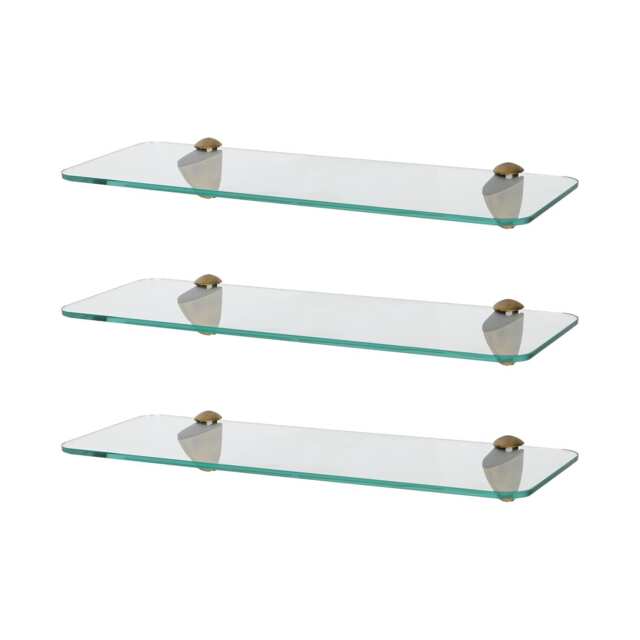 Harbour Housewares Rounded Floating Glass Shelf - 40cm - Metallic Brackets - Bathroom Shower Storage Vanity Display Unit Shelf Gold Gold 3