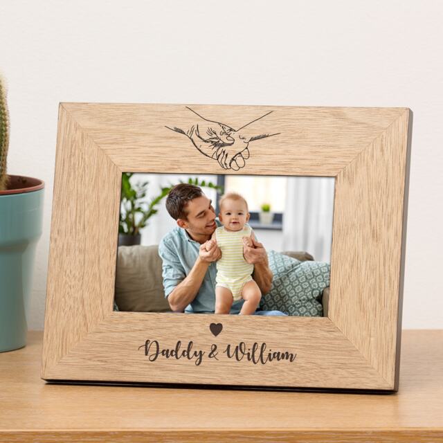 Personalised Holding Hands Wood Picture Frame 6x4 for Dad
