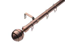 Lister Cartwright 28mm Antique Copper Extendable Metal Curtain Pole Set Rings with Ribbed Ball Finial (70- 120 cm)