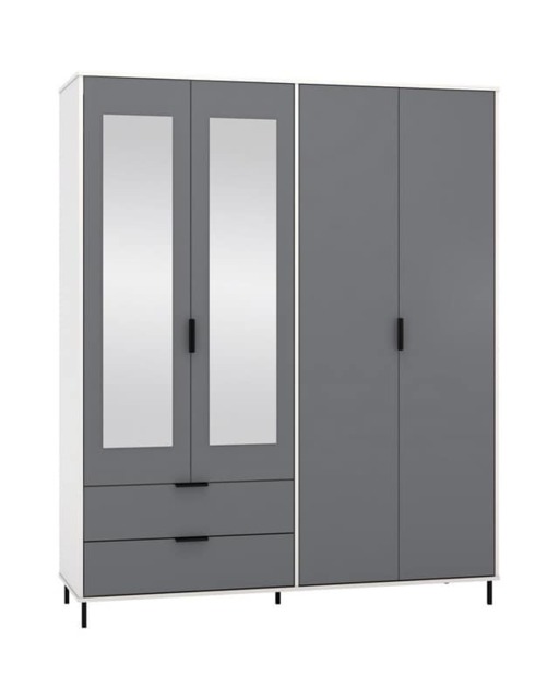 Madrid 4 Door 2 Drawer Mirrored Wardrobe - L52 x W160 x H196 cm - Grey/White Gloss Grey
