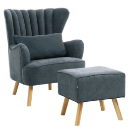 Living and Home Faux Wool Upholstered Armchair and Footstool - Grey