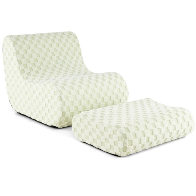 COSTWAY Accent Lazy Sofa Chair Set Bean Bag Chair with Ottoman Green