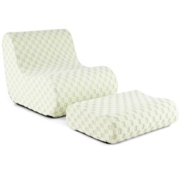 COSTWAY Accent Lazy Sofa Chair Set Bean Bag Chair with Ottoman Green
