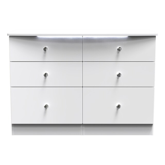 Broadway 6 Drawer Wide Chest of Drawers in White Gloss & White (Ready Assembled) White White Gloss & White