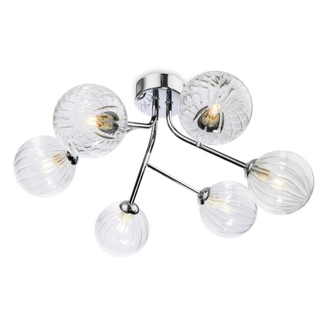 Groves Globe 6 Light Flush Ceiling Fitting Chrome with Clear Decorative Glass 6xG9