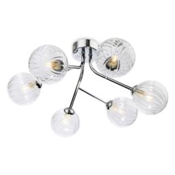 Groves Globe 6 Light Flush Ceiling Fitting Chrome with Clear Decorative Glass 6xG9