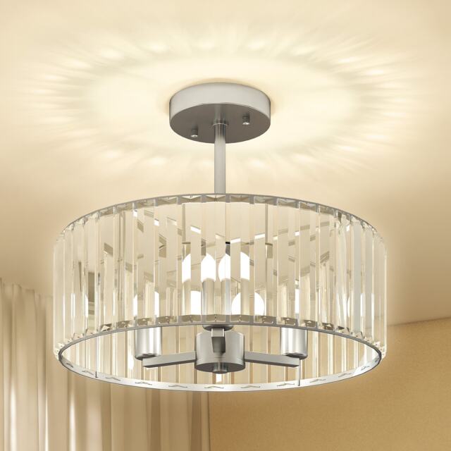 HOMCOM Semi Flush Mount Modern Crystal Chandelier Ceiling Light, Silver Tone