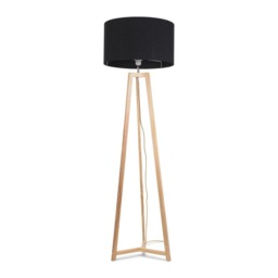 ValueLights Lottie Natural Wood Tripod Floor Lamp Black Shade and Bulb
