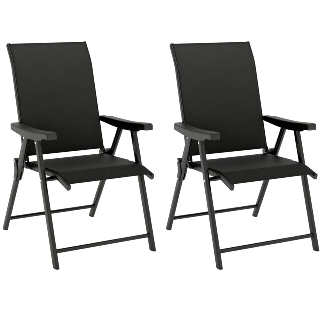 Outsunny Folding Garden Dining Chairs Set of 2 with Mesh Seat, Brown Black One Size