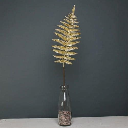 Gold Glitter Fern Leaf Spray Artificial Foliage Decoration 58cm
