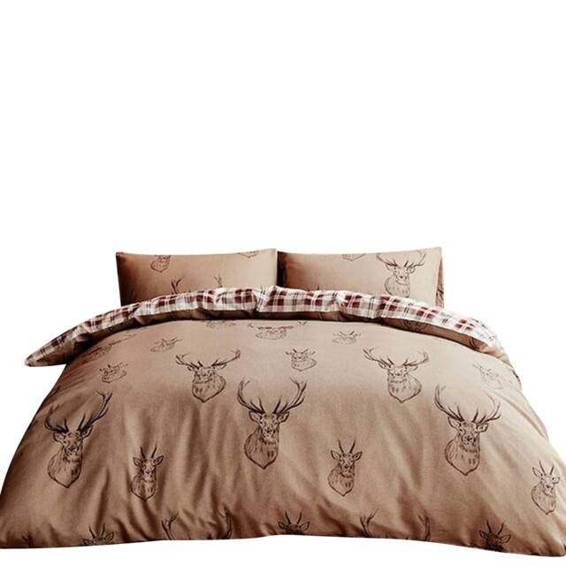 Catherine Lansfield Stag Duvet Cover Set - Beige/Cream/Red - Double Brown Double