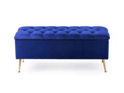 90cm Amara Chesterfield Ottoman Storage Bench - Plush Velvet Shoes Bench - Sapphire Blue Upholstery Footstool Storage with Legs