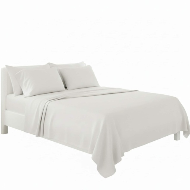 Plain Poly Cotton Easy Care Fitted Flat Sheet Matching Pillowcases Set White Double