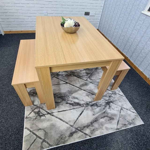 Dining Table Set with 2 Benches Dining Room and Kitchen table set of 2 Brown