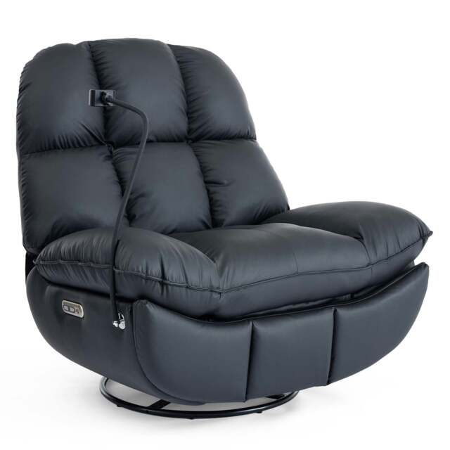 Chicago Faux Leather Swivel & Rocker Electric Recliner Chair Black Black Black One Size