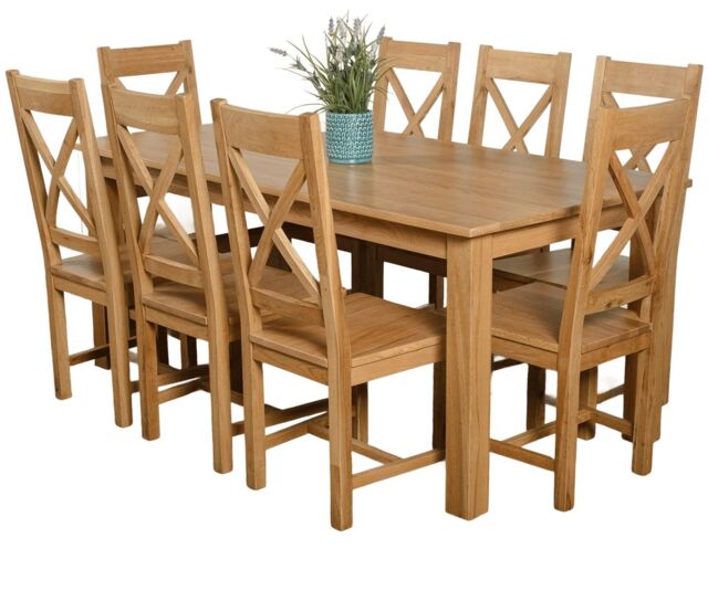 Oslo 180 x 90 cm Large Oak Dining Table and 8 Berkeley Chairs Brown Brown