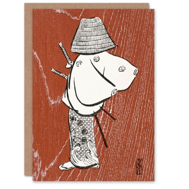 Kamisaka Sekka Art Card Samurai 1920 Vintage Japanese