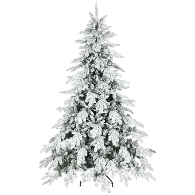 HOMCOM 7ft Artificial Christmas Tree, Snow Flocked Christmas Tree with Realistic Dense Branches, Hinged Design, Metal Stand, Wide Shape, Easy Assembly, Xmas Home Decoration, Green White Green Green