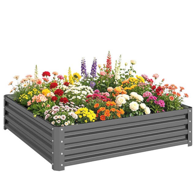 Outsunny Raised Garden Bed Metal Garden Flower Vegetable Planter Light Grey