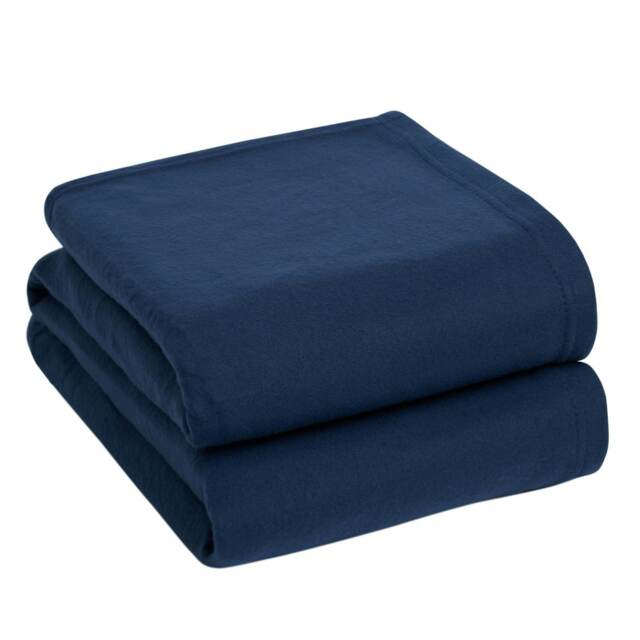 OHS Luxury Soft Plain Fleece Blanket Bedspread, 150x200cm - Navy Blue