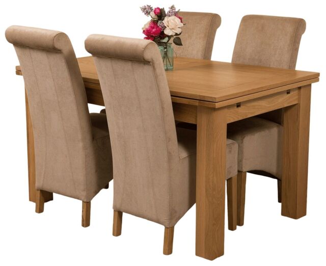 Richmond 140-220cm Oak Extending Dining Table & 4 Montana Fabric Chairs Brown Beige