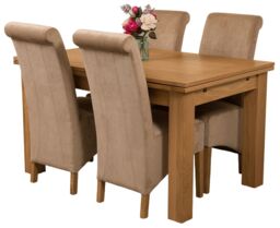 Richmond 140-220cm Oak Extending Dining Table & 4 Montana Fabric Chairs Brown Beige