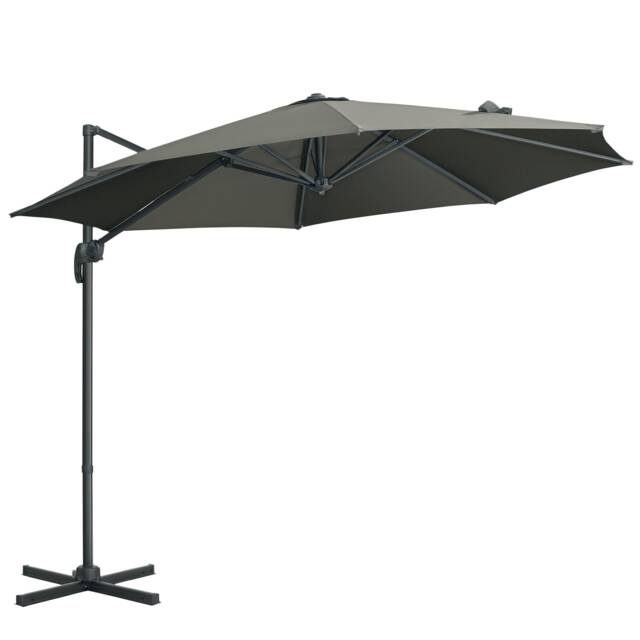 Outsunny 3 x 3m Cantilever Parasol with Cross Base, Garden Umbrella with 360 Rotation, Crank Handle and Tilt for Outdoor, Patio, Grey