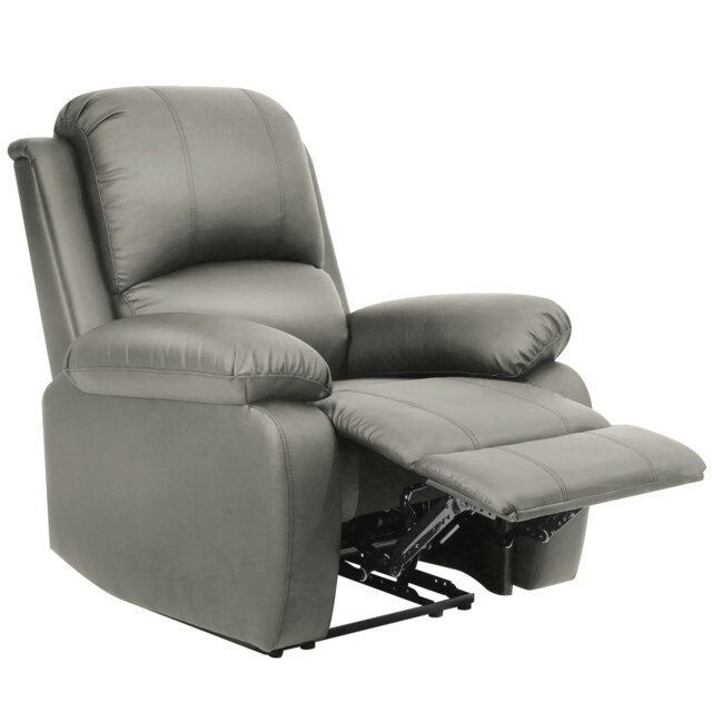 Faux Leather Reclining Arm Chair In Light Grey