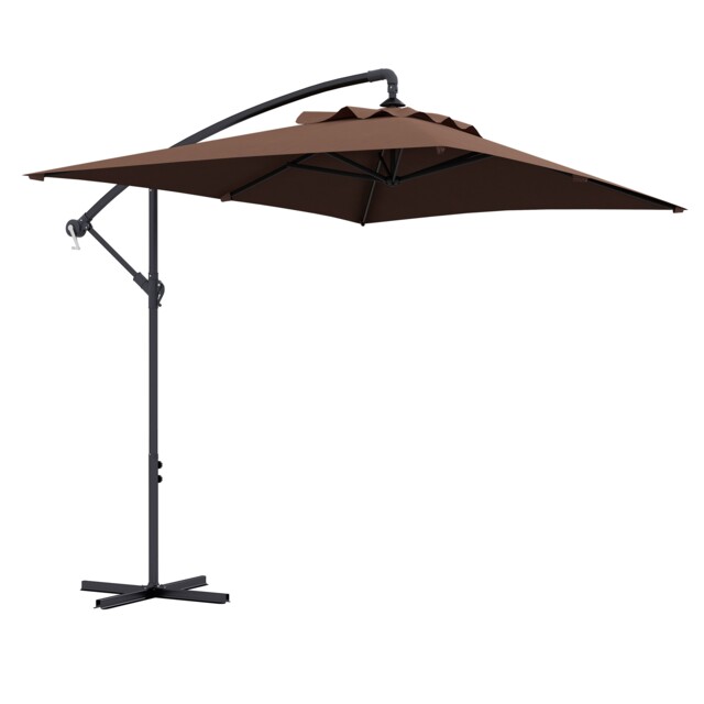 Outsunny 3x2m Cantilever Parasol with Cross Base, Banana Parasol with Crank Handle and 6 Ribs, Rectangular Hanging Patio Umbrella for Outdoor Pool, Garden, Balcony, Brown