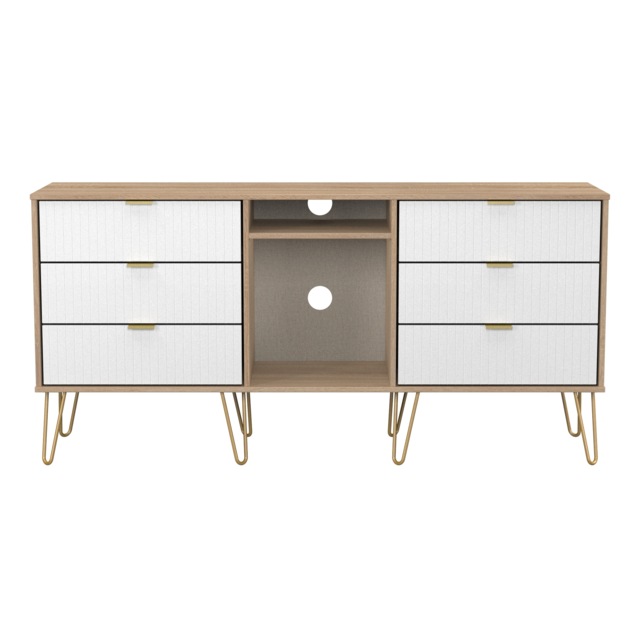 Bexley 6 Drawer Sideboard in White Matt & Bardolino Oak (Ready Assembled) White White Matt & Bardolino Oak
