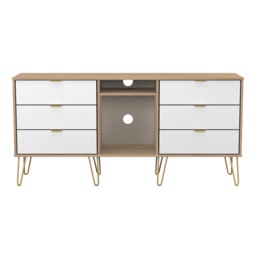 Bexley 6 Drawer Sideboard in White Matt & Bardolino Oak (Ready Assembled) White White Matt & Bardolino Oak