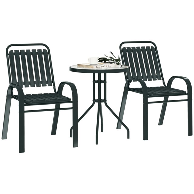 Outsunny Stackable Patio Bistro Set, 3 Pieces Garden Furniture Set, Grey Grey Charcoal grey One Size 1