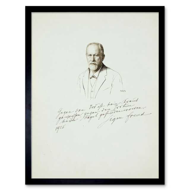 "Paintings Sigmund Freud Signed Psychoanalysis Reproduction 12x16"" Framed Wall Art Print"