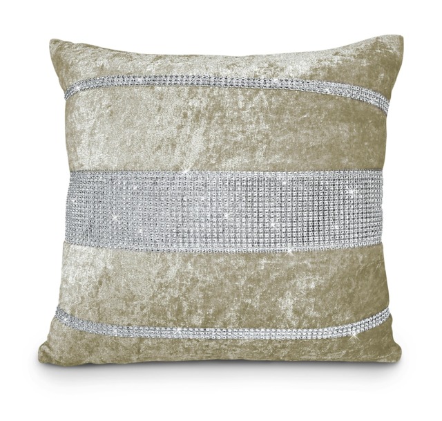 Luxury Crushed Velvet With 3 Tier Diamante Detail - 43cm x 43cm Cream Natural