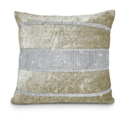Luxury Crushed Velvet With 3 Tier Diamante Detail - 43cm x 43cm Cream Natural